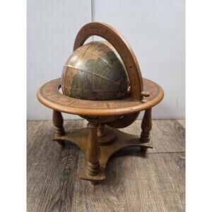 MCM Wood Zodiac World Globe Astrology Zona Signs Desktop Vintage Made In Italy